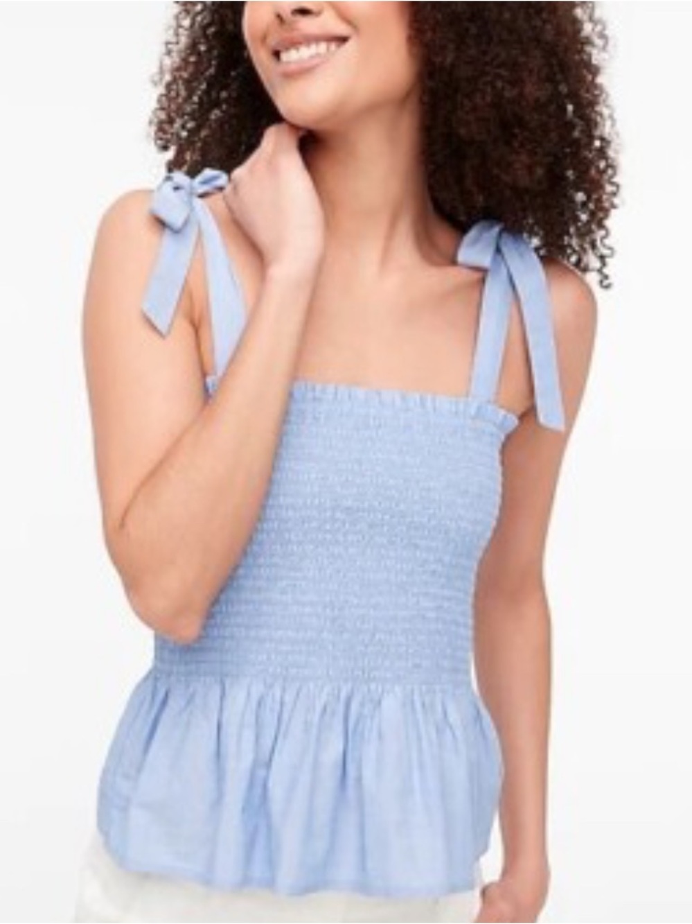 J. Crew Factory Light Blue Smocked Tie-Shoulder Tank
